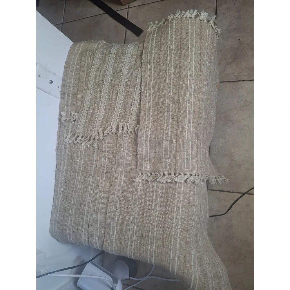 Boho Striped Woven Throw Blanket Beige Cream Fringe Neutral Farmhouse Decor set6